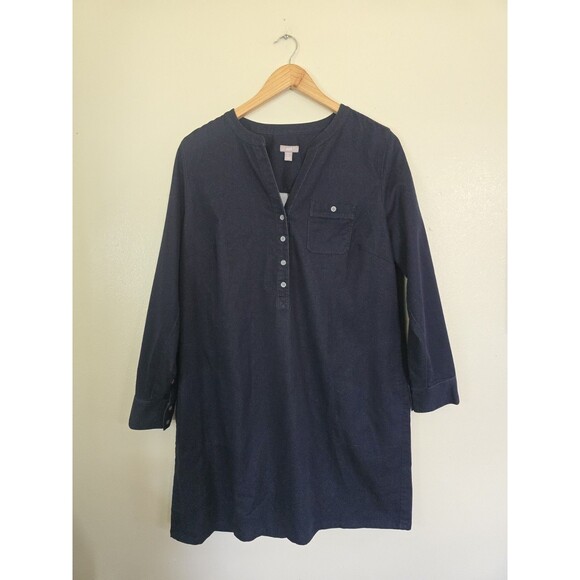 J Jill Denim Shirt Dress Size Petite Large Chambray Button Shift Long Sleeve - Picture 1 of 11